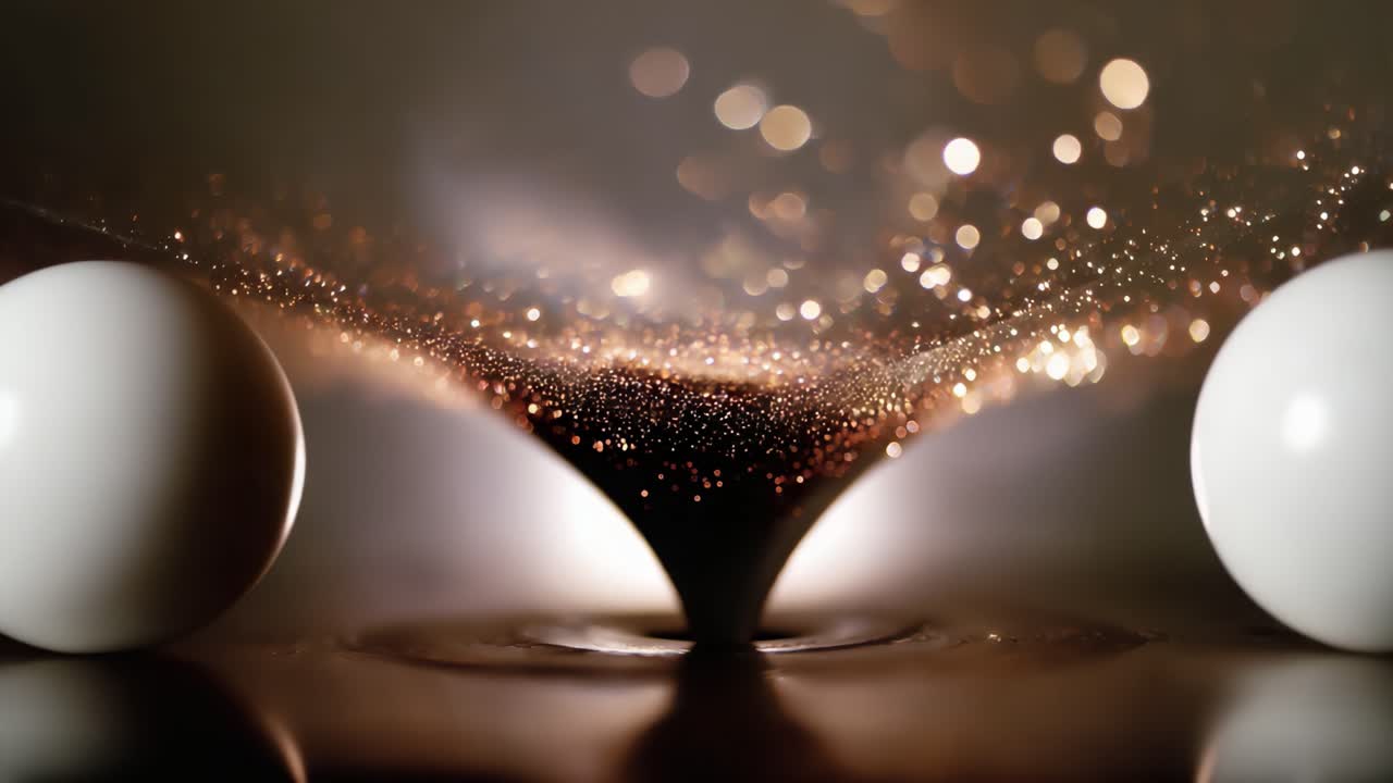 Mesmerizing Fluid Dynamics: A Captivating Close-Up of a Vortex Surrounded by Sparkling Particles and Spheres, Depicting the Elegance of Nature's Phenomena