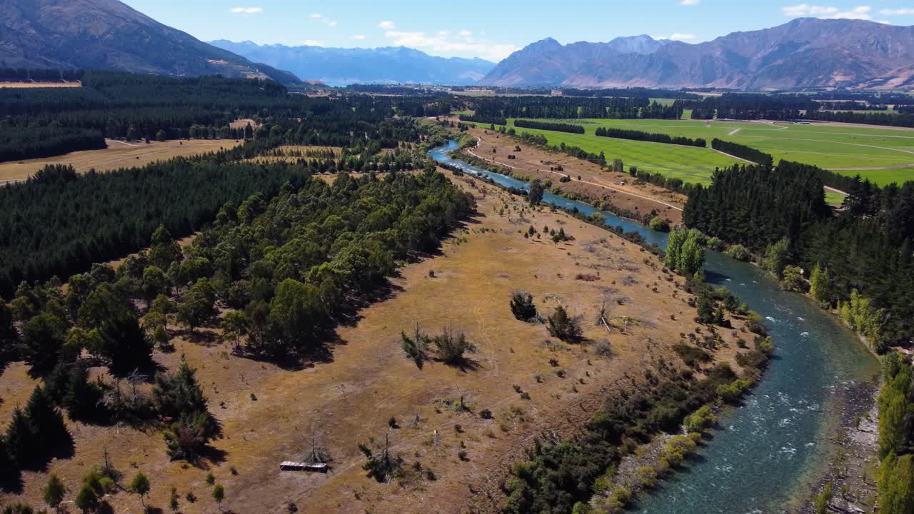 AERIAL Orbiting Shot of a Stunning River Valley in Otago, New Zealand