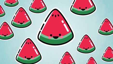 Animation-of-single-watermelons-floating-on-white-background