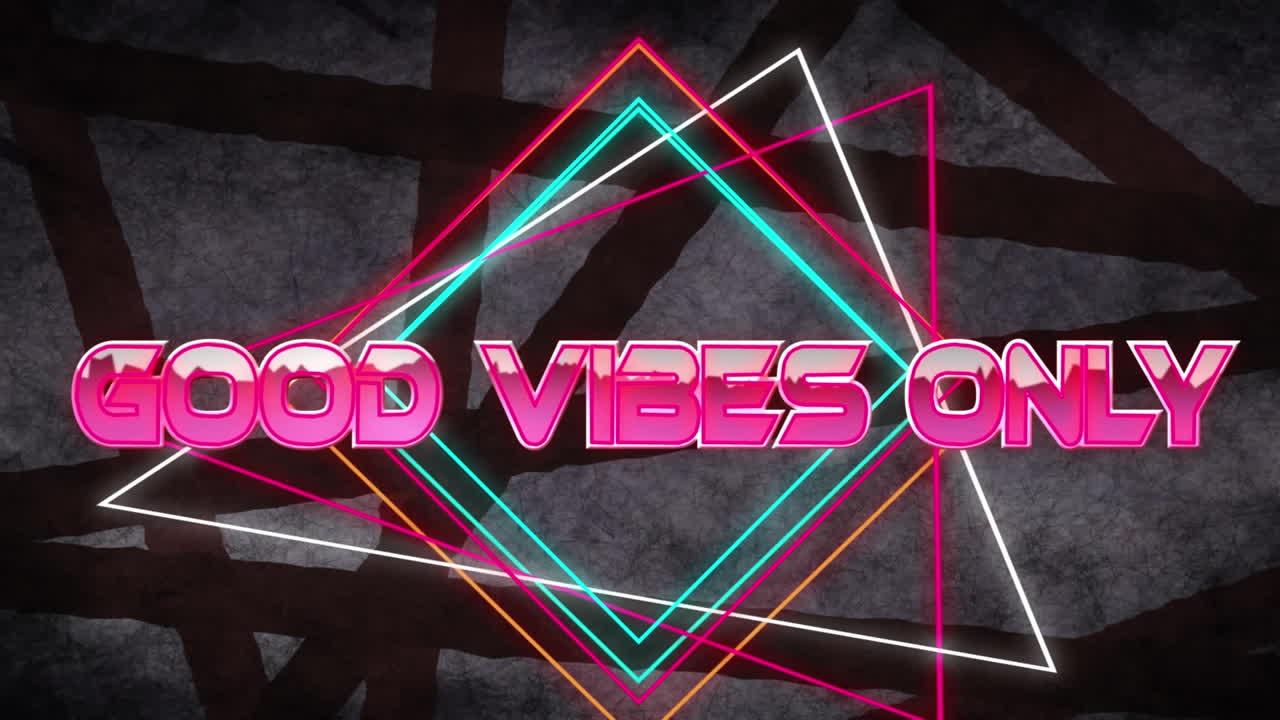 좋은 진동의 애니메이션 네온 선 위에 분홍색 금속 문자로 텍스트만