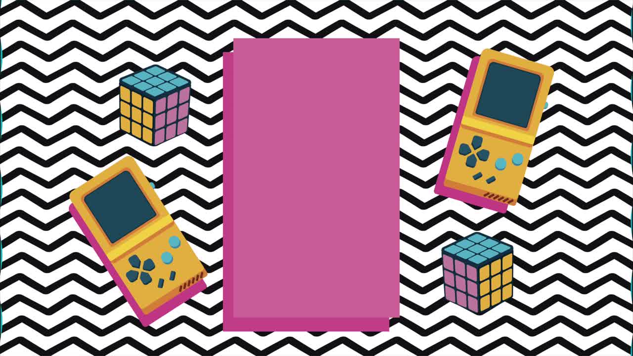 cubos de rubik y videojuegos de estilo retro de memphis