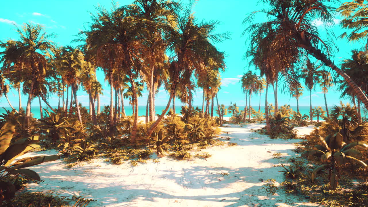 평화로운 바다 파도 와 종려나무 들 이 있는 열대 해변 의 낙원 풍경