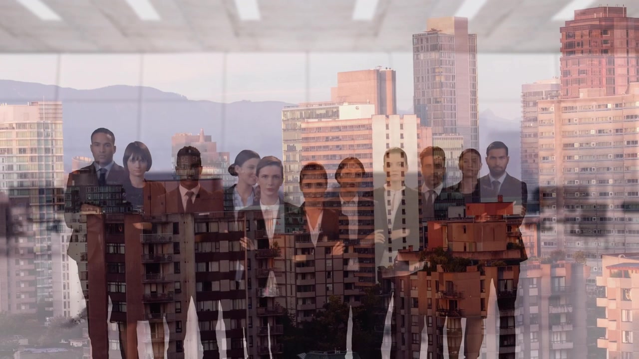 Animazione di diversi professionisti su panorama urbano