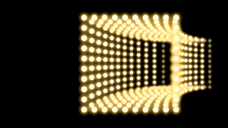 cuadro de caja de bombilla incandescente de túnel forma cuadrada patrón móvil, estilo retro 3d ilustración de estilo virtual brillo en fondo oscuro animación de bucle sin costuras 4k, con espacio de copia