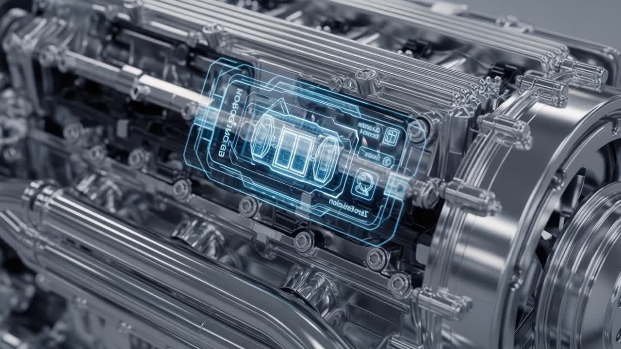 A Close-Up View of an Advanced Engine Component with Digital Interface Displaying Performance Metrics and Operations for Enhanced Understanding of Engine Technology