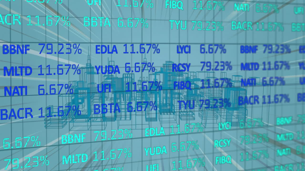 Animation of financial data processing over city