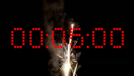 animation of cuntdown over fireworks on black background