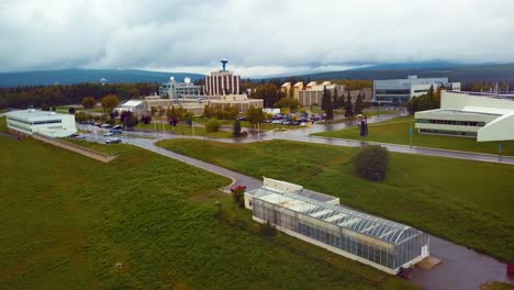 4k drone video of university of alaska fairbanks college campus in fairbanks, ak during summer day