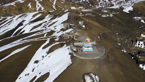 aerial view of famous landmark in langza buddha statue in kaza spiti valley india