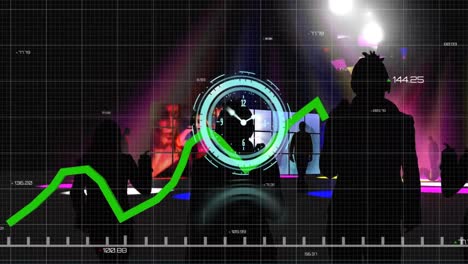 Animation-of-green-line-processing-with-statistics-over-people-dancing