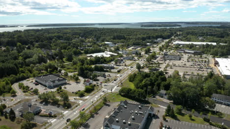 fly over pan up aerial drone footage at falmouth downtown, maine, usa