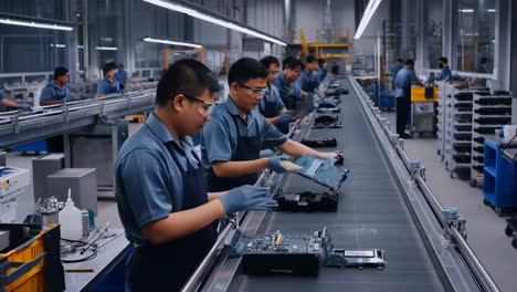 electronics assembly line in modern factory