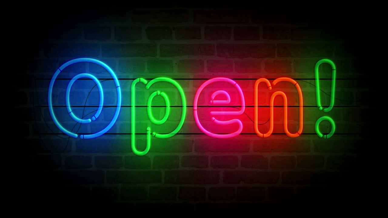 Open neon on brick wall loop