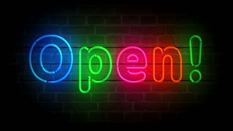open neon on brick wall loop