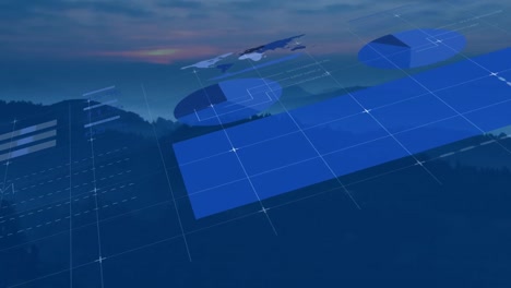 animación del procesamiento de datos sobre el paisaje