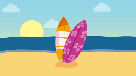 surfboards on the beach animation