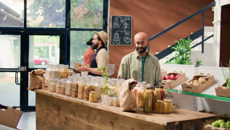 client entering local organic shop