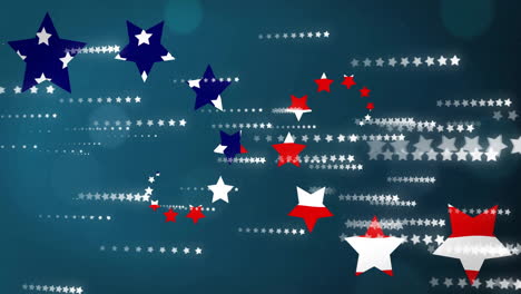 animación de estrellas y rayas de la bandera estadounidense sobre fondo azul