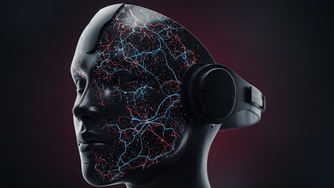 A Futuristic Representation of Artificial Intelligence: Exploring the Intricate Neural Patterns and Digital Connectivity of an AI-Infused Headset Design