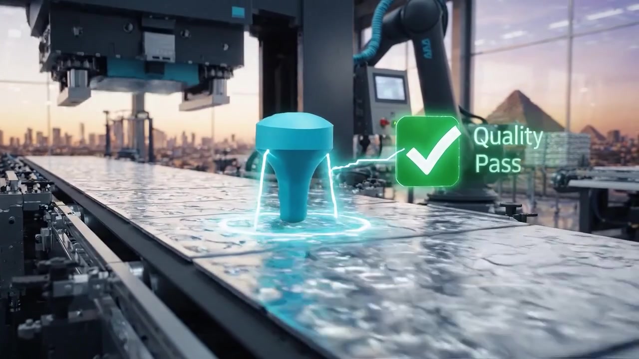 Engineer Monitors Automated Manufacturing Process with Augmented Reality in Modern Factory