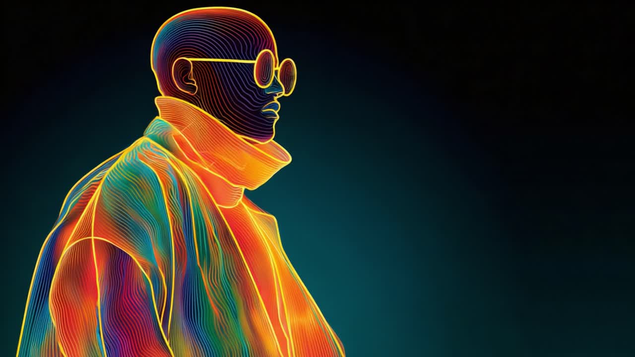 Vibrant Profile of a Stylish Figure: An Artistic Exploration in Neon Lines and Rich Contrast Illustrating Modern Fashion and Futuristic Aesthetics
