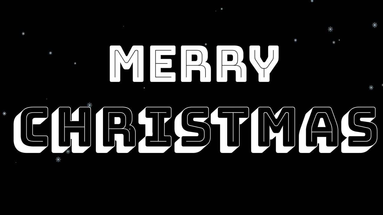 Animation of merry christmas text with snow falling on black background