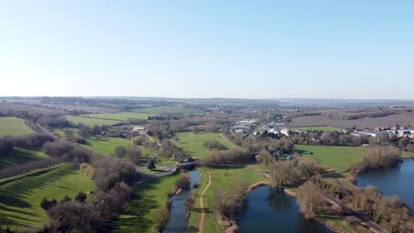 flying above river stour chatham kent village countryside aerial view moving forwards