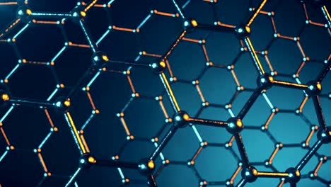 nanoestructura del átomo de grafeno animación en bucle. nanotubo en forma de panal. concepto nanotecnología y ciencias animación 3d