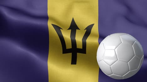 flag of barbados and soccer ball - barbados flag high detail - national flag barbados wave pattern loopable elements - fabric texture and endless loop - soccer ball and flag