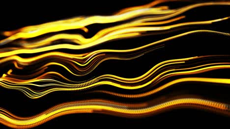 yellow flow of particles forms curled glow lines or light streaks like glow trails, lines form swirling pattern like curle noise. abstract 3d looping as bright creative festive background