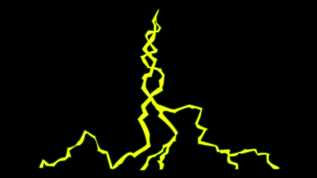 Animazione fulmine giallo isolato su sfondo nero