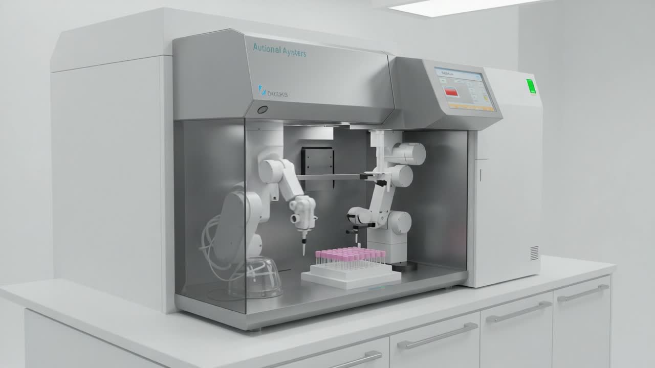High-Tech Laboratory Automation System: Advanced Robotic Solutions for Efficient Sample Processing and Analysis in Modern Research Environments