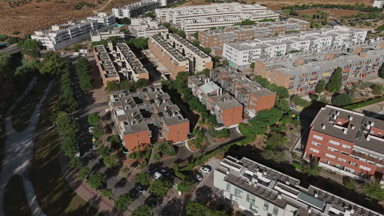Soliva Este, Malaga Spain - Aerial descending view over apartment buildings