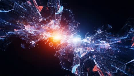 dynamic explosion of digital fragments: a stunning visual representation of energy and motion in abstract space