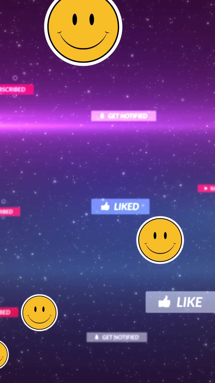 Animation of falling social media icons and emojis over dark background