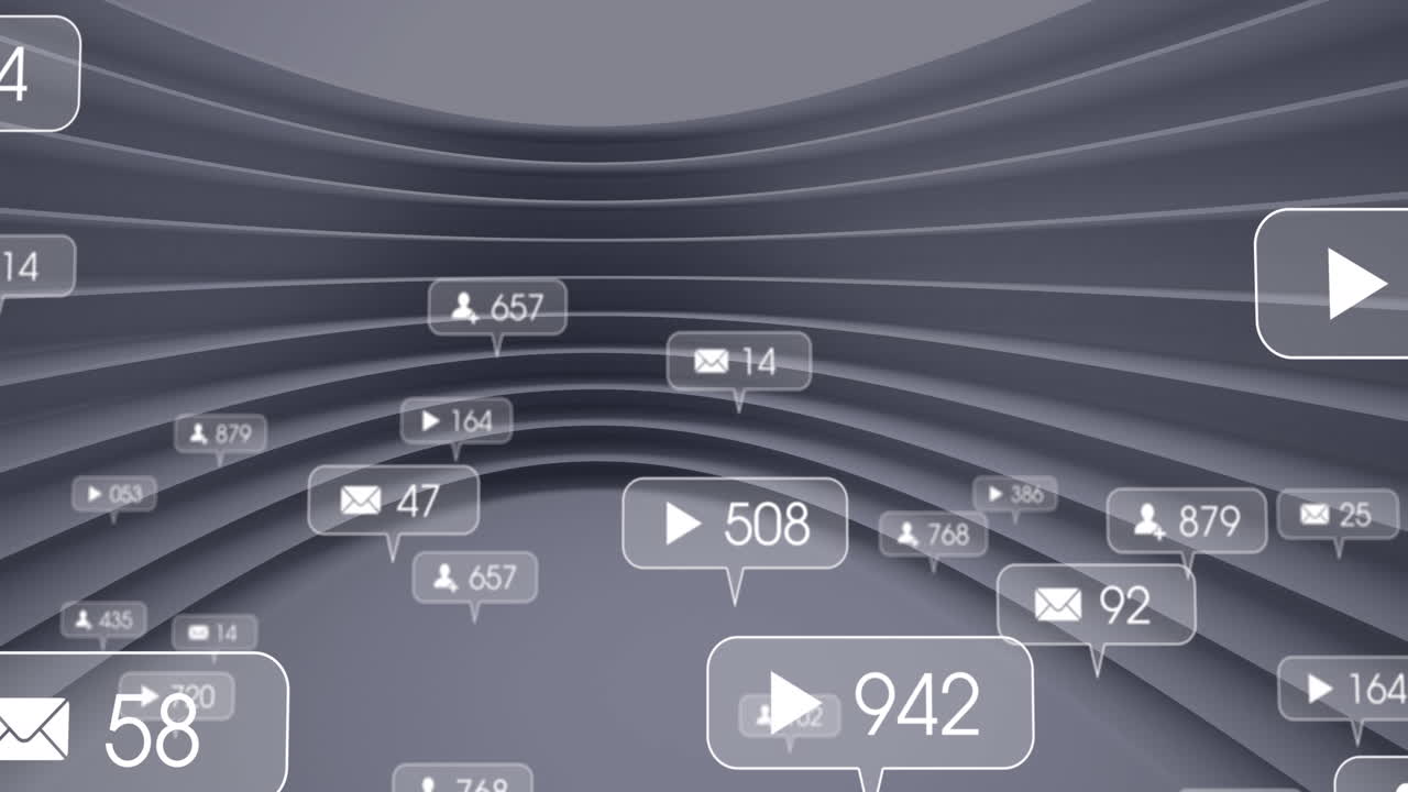 animación del procesamiento de datos de las redes sociales sobre un patrón abstracto