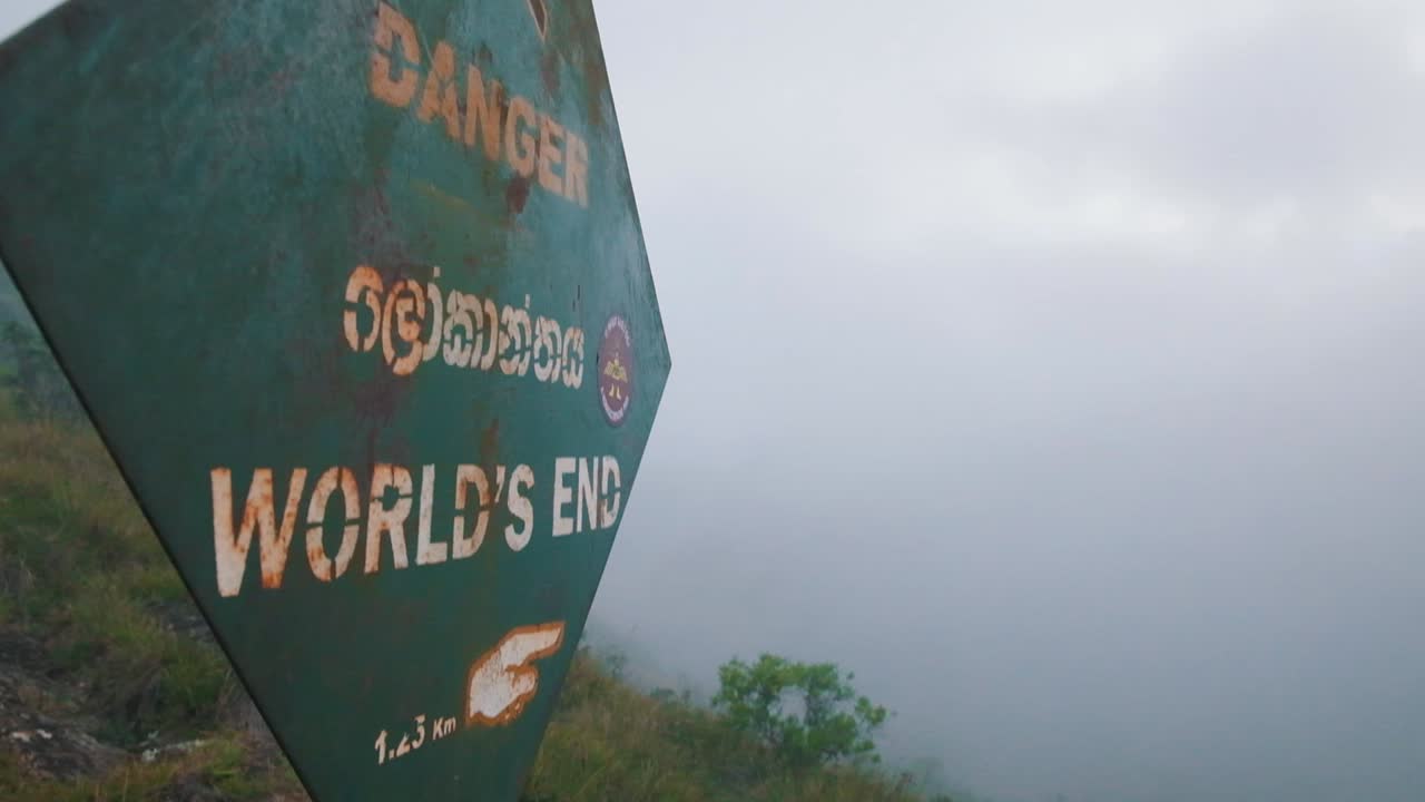 World's End warning sign on the steep hill.
