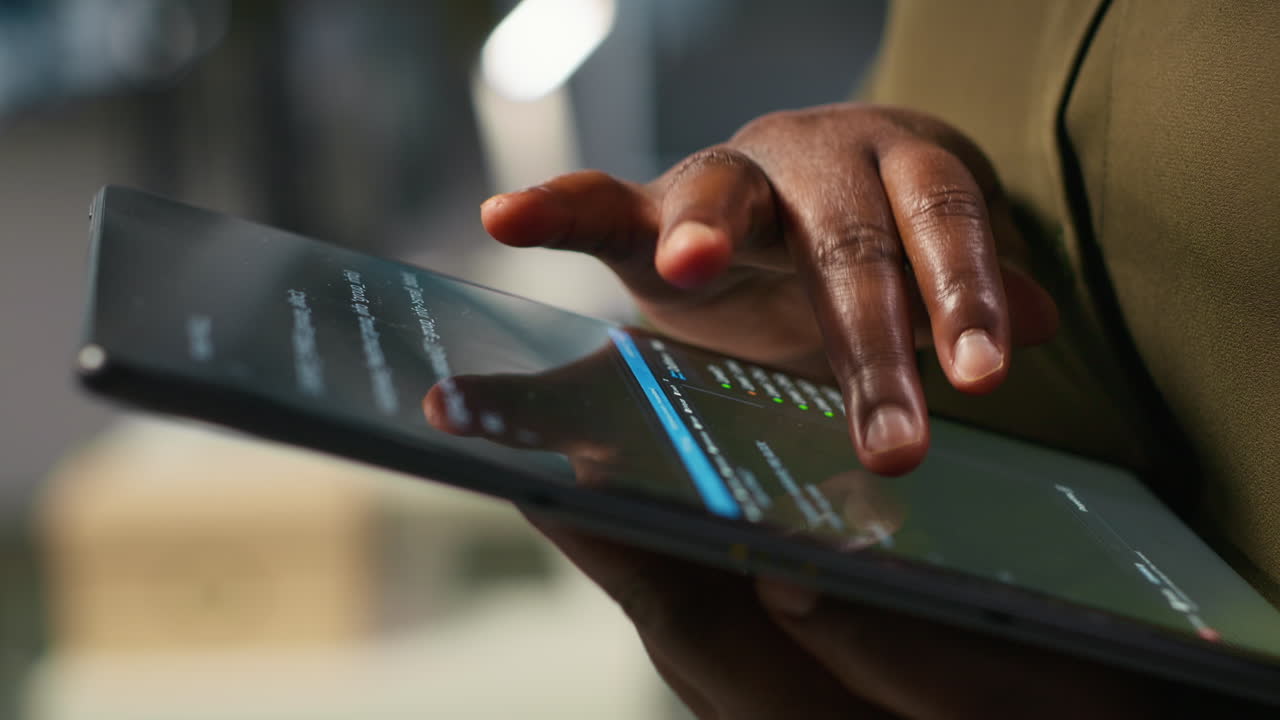 Close Up Of Programmer Utilizing Ai On Tablet To Optimize Performance