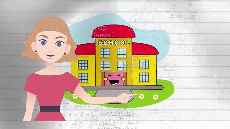 Animation of woman talking over school icon