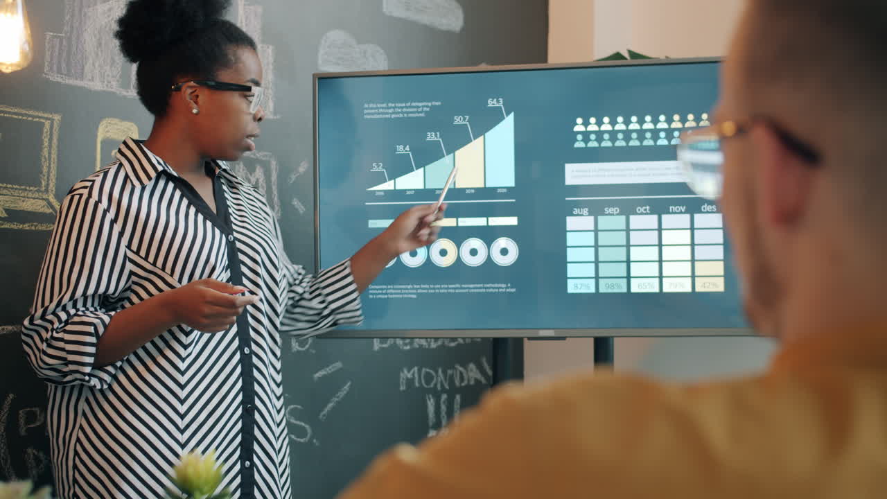 Business Presentation by a Woman in a Meeting Room