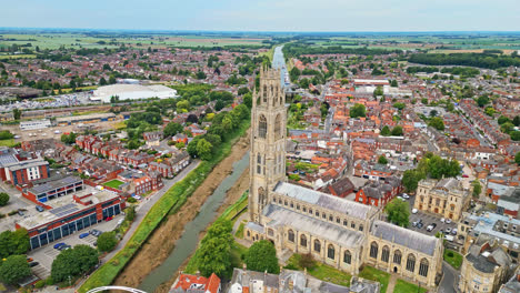 scenic beauty of boston, lincolnshire, in mesmerizing aerial drone footage: port, ships, saint botolph church , saint botolph's bridge