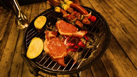 cooking food on a portable charcoal grill