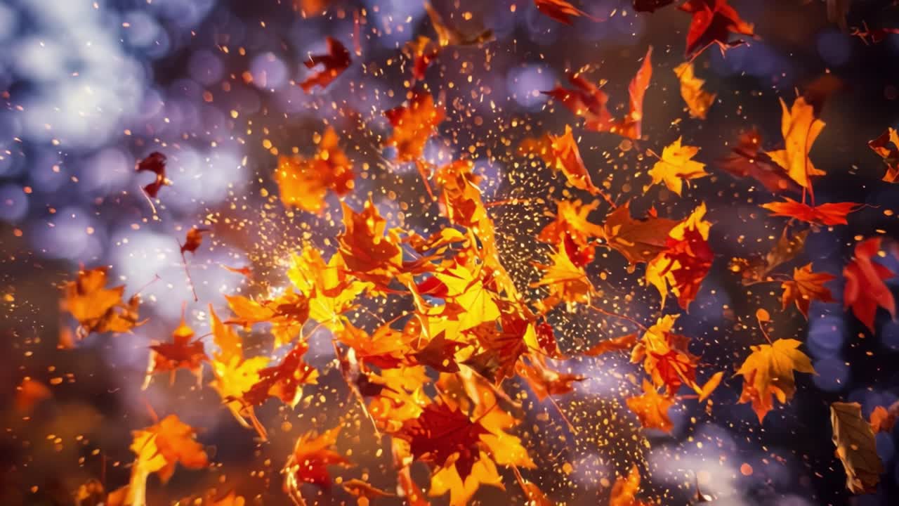 A Beautiful Display of Autumn Leaves Dancing in the Air, Captured in Stunning Detail, Showcasing the Vibrant Colors and Enchanting Atmosphere of Fall's Breathtaking Beauty
