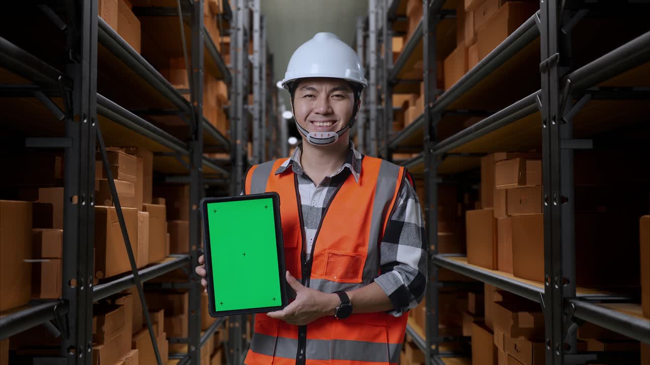 trabajador de almacén con tableta