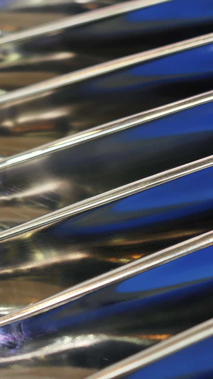 Close-up view of polished metal vanes/blades