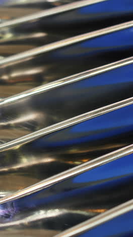 close-up view of polished metal vanes/blades