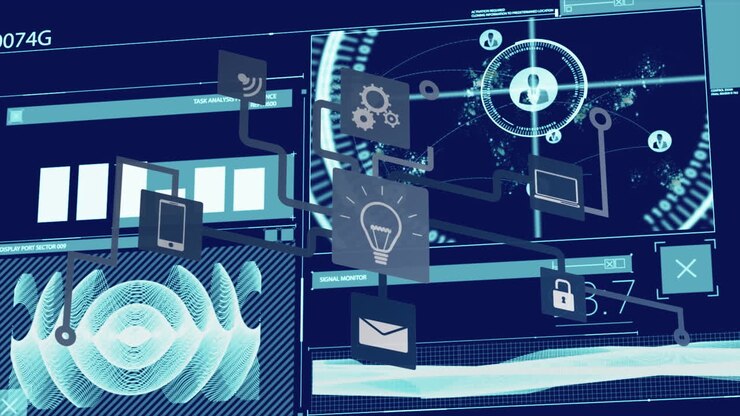 Animation of data processing over media icons