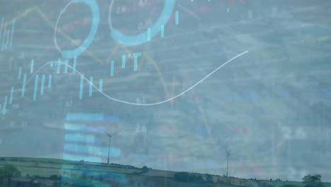 animation of financial data and graphs over lanscape