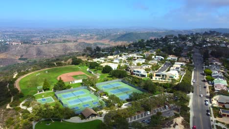 aerial view of laguna heights and top of the world park with sports fields, laguna beach, orange county, california usa