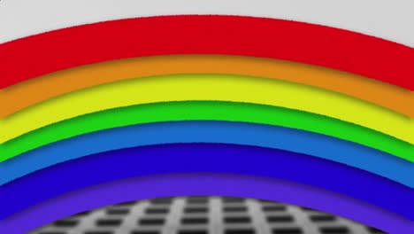 animation of red pattern and rainbow over office block